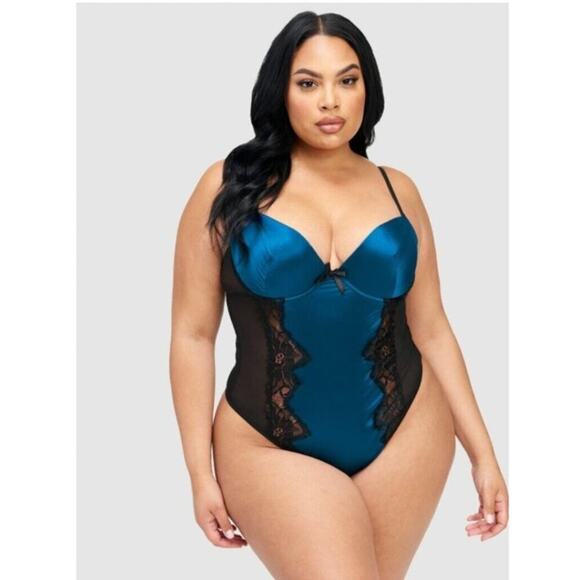 Frederick's Of Hollywood Beatrice Teal Blue Black Bodysuit Women Size Small NWT - Picture 1 of 6